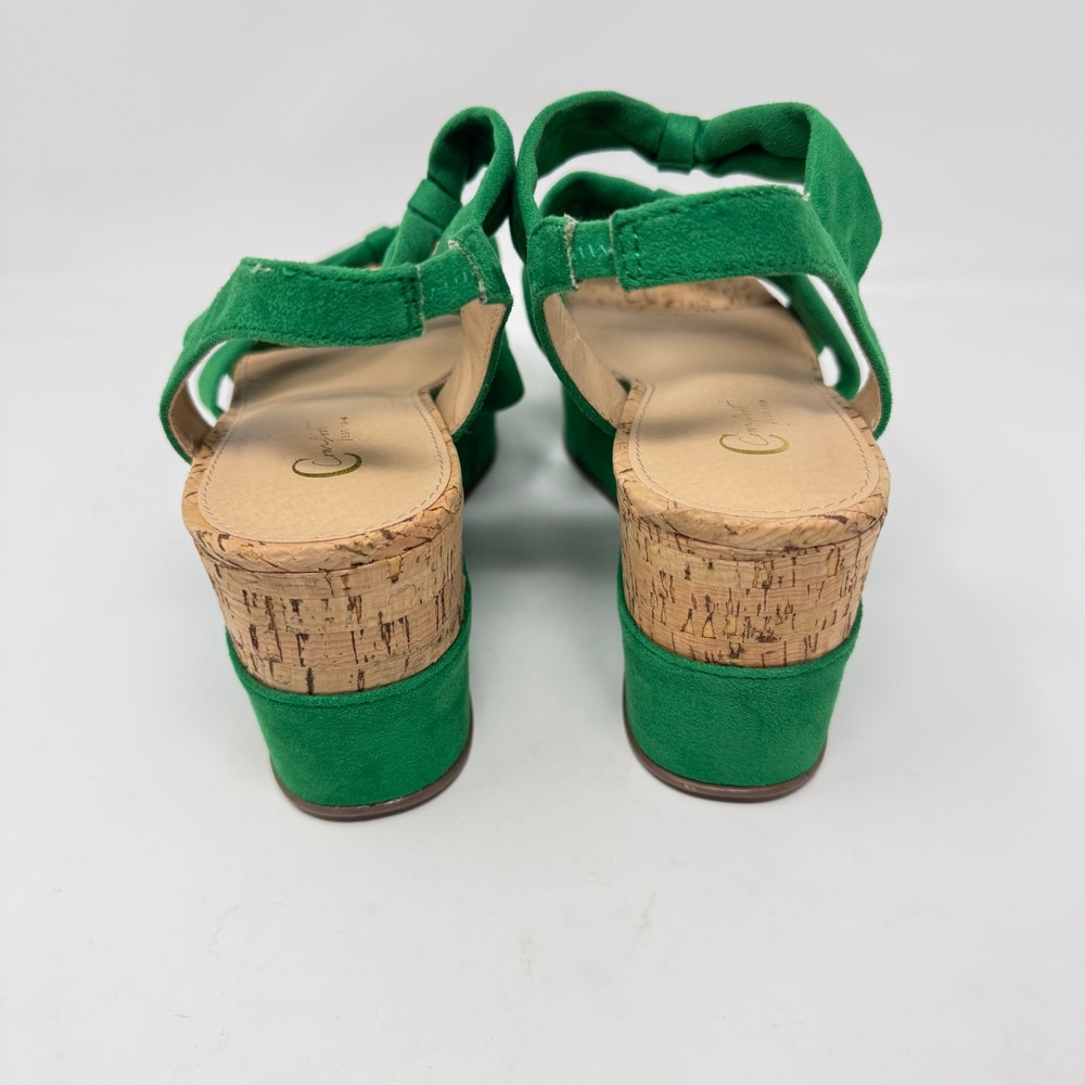 Comfort View Green Faux Suede Triple Bow Cork Platform Wedge Sandals 11W - Picture 4 of 6